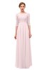 ColsBM Neriah Petal Pink Bridesmaid Dresses Lace Antique Zipper Boat Floor Length Half Length Sleeve