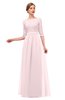 ColsBM Neriah Petal Pink Bridesmaid Dresses Lace Antique Zipper Boat Floor Length Half Length Sleeve