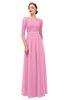 ColsBM Neriah Pink Bridesmaid Dresses Lace Antique Zipper Boat Floor Length Half Length Sleeve