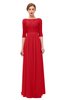 ColsBM Neriah Red Bridesmaid Dresses Lace Antique Zipper Boat Floor Length Half Length Sleeve