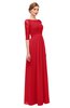 ColsBM Neriah Red Bridesmaid Dresses Lace Antique Zipper Boat Floor Length Half Length Sleeve