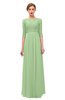 ColsBM Neriah Sage Green Bridesmaid Dresses Lace Antique Zipper Boat Floor Length Half Length Sleeve