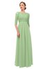 ColsBM Neriah Sage Green Bridesmaid Dresses Lace Antique Zipper Boat Floor Length Half Length Sleeve