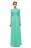 ColsBM Neriah Seafoam Green Bridesmaid Dresses Lace Antique Zipper Boat Floor Length Half Length Sleeve