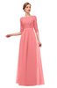 ColsBM Neriah Shell Pink Bridesmaid Dresses Lace Antique Zipper Boat Floor Length Half Length Sleeve