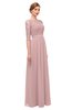 ColsBM Neriah Silver Pink Bridesmaid Dresses Lace Antique Zipper Boat Floor Length Half Length Sleeve