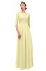 ColsBM Neriah Soft Yellow Bridesmaid Dresses Lace Antique Zipper Boat Floor Length Half Length Sleeve