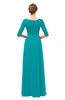 ColsBM Neriah Teal Bridesmaid Dresses Lace Antique Zipper Boat Floor Length Half Length Sleeve