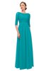 ColsBM Neriah Teal Bridesmaid Dresses Lace Antique Zipper Boat Floor Length Half Length Sleeve