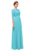 ColsBM Neriah Turquoise Bridesmaid Dresses Lace Antique Zipper Boat Floor Length Half Length Sleeve