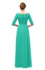 ColsBM Neriah Viridian Green Bridesmaid Dresses Lace Antique Zipper Boat Floor Length Half Length Sleeve