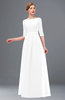 ColsBM Neriah White Bridesmaid Dresses Lace Antique Zipper Boat Floor Length Half Length Sleeve