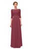 ColsBM Neriah Wine Bridesmaid Dresses Lace Antique Zipper Boat Floor Length Half Length Sleeve