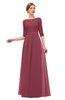ColsBM Neriah Wine Bridesmaid Dresses Lace Antique Zipper Boat Floor Length Half Length Sleeve