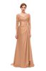 ColsBM Tatum Apricot Bridesmaid Dresses Luxury Zipper Three-fourths Length Sleeve Brush Train Lace V-neck