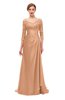 ColsBM Tatum Apricot Bridesmaid Dresses Luxury Zipper Three-fourths Length Sleeve Brush Train Lace V-neck