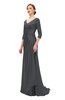 ColsBM Tatum Asphalt Bridesmaid Dresses Luxury Zipper Three-fourths Length Sleeve Brush Train Lace V-neck