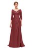 ColsBM Tatum Aurora Red Bridesmaid Dresses Luxury Zipper Three-fourths Length Sleeve Brush Train Lace V-neck