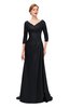 ColsBM Tatum Black Bridesmaid Dresses Luxury Zipper Three-fourths Length Sleeve Brush Train Lace V-neck