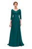 ColsBM Tatum Blue Green Bridesmaid Dresses Luxury Zipper Three-fourths Length Sleeve Brush Train Lace V-neck