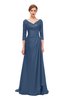 ColsBM Tatum Blue Indigo Bridesmaid Dresses Luxury Zipper Three-fourths Length Sleeve Brush Train Lace V-neck