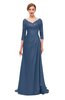 ColsBM Tatum Blue Indigo Bridesmaid Dresses Luxury Zipper Three-fourths Length Sleeve Brush Train Lace V-neck