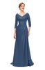 ColsBM Tatum Blue Indigo Bridesmaid Dresses Luxury Zipper Three-fourths Length Sleeve Brush Train Lace V-neck