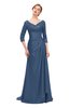 ColsBM Tatum Blue Indigo Bridesmaid Dresses Luxury Zipper Three-fourths Length Sleeve Brush Train Lace V-neck