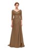 ColsBM Tatum Bronze Brown Bridesmaid Dresses Luxury Zipper Three-fourths Length Sleeve Brush Train Lace V-neck
