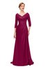 ColsBM Tatum Burgundy Bridesmaid Dresses Luxury Zipper Three-fourths Length Sleeve Brush Train Lace V-neck
