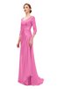 ColsBM Tatum Carnation Pink Bridesmaid Dresses Luxury Zipper Three-fourths Length Sleeve Brush Train Lace V-neck