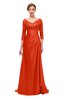 ColsBM Tatum Cherry Tomato Bridesmaid Dresses Luxury Zipper Three-fourths Length Sleeve Brush Train Lace V-neck