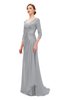 ColsBM Tatum Cloud Gray Bridesmaid Dresses Luxury Zipper Three-fourths Length Sleeve Brush Train Lace V-neck