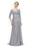 ColsBM Tatum Cloud Gray Bridesmaid Dresses Luxury Zipper Three-fourths Length Sleeve Brush Train Lace V-neck