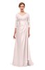 ColsBM Tatum Creole Pink Bridesmaid Dresses Luxury Zipper Three-fourths Length Sleeve Brush Train Lace V-neck