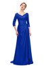 ColsBM Tatum Dazzling Blue Bridesmaid Dresses Luxury Zipper Three-fourths Length Sleeve Brush Train Lace V-neck