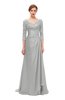 ColsBM Tatum Dove Grey Bridesmaid Dresses Luxury Zipper Three-fourths Length Sleeve Brush Train Lace V-neck