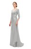 ColsBM Tatum Dove Grey Bridesmaid Dresses Luxury Zipper Three-fourths Length Sleeve Brush Train Lace V-neck