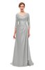 ColsBM Tatum Dove Grey Bridesmaid Dresses Luxury Zipper Three-fourths Length Sleeve Brush Train Lace V-neck