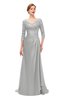 ColsBM Tatum Dove Grey Bridesmaid Dresses Luxury Zipper Three-fourths Length Sleeve Brush Train Lace V-neck