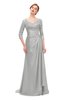 ColsBM Tatum Dove Grey Bridesmaid Dresses Luxury Zipper Three-fourths Length Sleeve Brush Train Lace V-neck