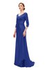 ColsBM Tatum Electric Blue Bridesmaid Dresses Luxury Zipper Three-fourths Length Sleeve Brush Train Lace V-neck