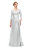 ColsBM Tatum Glacier Gray Bridesmaid Dresses Luxury Zipper Three-fourths Length Sleeve Brush Train Lace V-neck