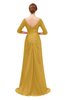 ColsBM Tatum Gold Bridesmaid Dresses Luxury Zipper Three-fourths Length Sleeve Brush Train Lace V-neck