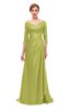 ColsBM Tatum Green Oasis Bridesmaid Dresses Luxury Zipper Three-fourths Length Sleeve Brush Train Lace V-neck