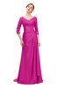 ColsBM Tatum Hot Pink Bridesmaid Dresses Luxury Zipper Three-fourths Length Sleeve Brush Train Lace V-neck