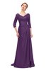 ColsBM Tatum Imperial Purple Bridesmaid Dresses Luxury Zipper Three-fourths Length Sleeve Brush Train Lace V-neck