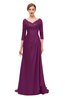 ColsBM Tatum Magenta Purple Bridesmaid Dresses Luxury Zipper Three-fourths Length Sleeve Brush Train Lace V-neck