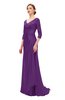 ColsBM Tatum Magic Purple Bridesmaid Dresses Luxury Zipper Three-fourths Length Sleeve Brush Train Lace V-neck