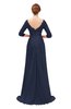 ColsBM Tatum Navy Blue Bridesmaid Dresses Luxury Zipper Three-fourths Length Sleeve Brush Train Lace V-neck